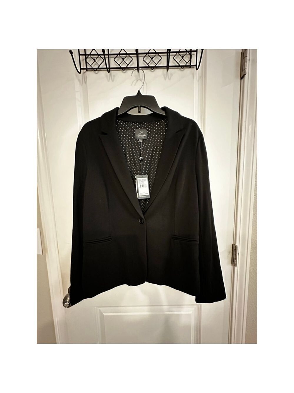 Adrianna Papell Black L Ponte Blazer Jacket with White Polka Dot Lining